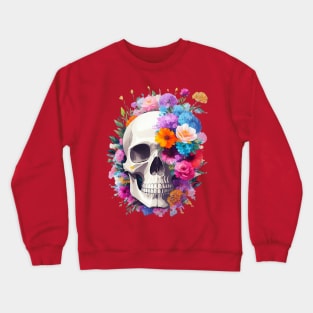 Yet Another Skull With Flowers - Watercolor - AI Art Crewneck Sweatshirt